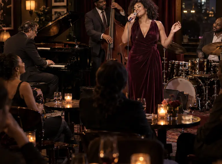 An intimate live music performance after dark