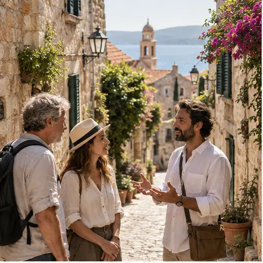 Local guide speaking with travellers