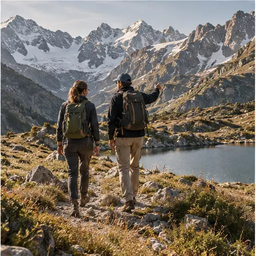 Travellers walking with a conservation guide