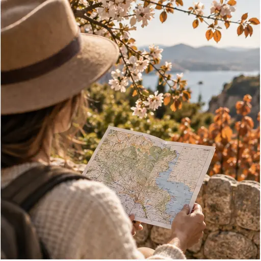 Traveller reading a seasonal map