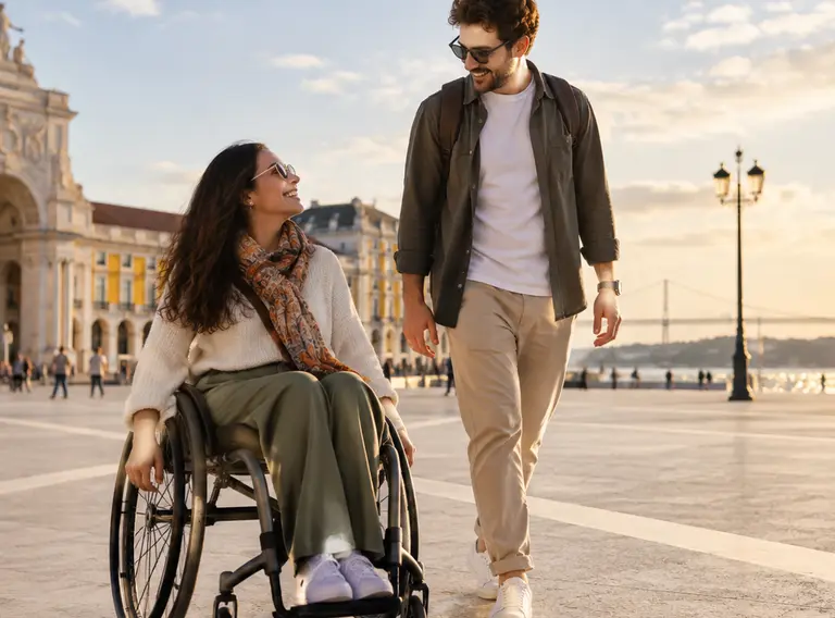 Wheelchair traveller enjoying an accessible Lisbon city break
