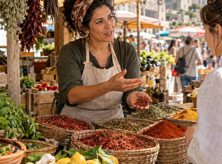 A food maker sharing her craft at a market