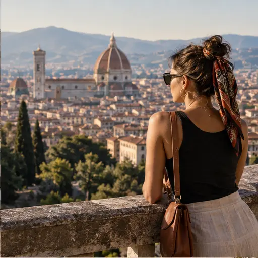 Traveller overlooking a historic city