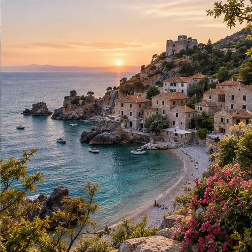 Coastal village at sunset