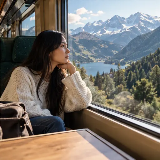 Traveller aboard a mountain train