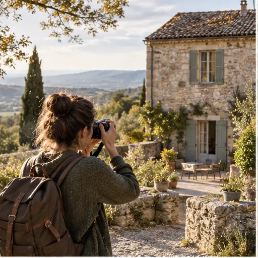 Traveller discovering a restored guesthouse