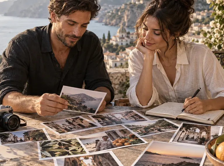 Traveller creating a visual diary from photographs