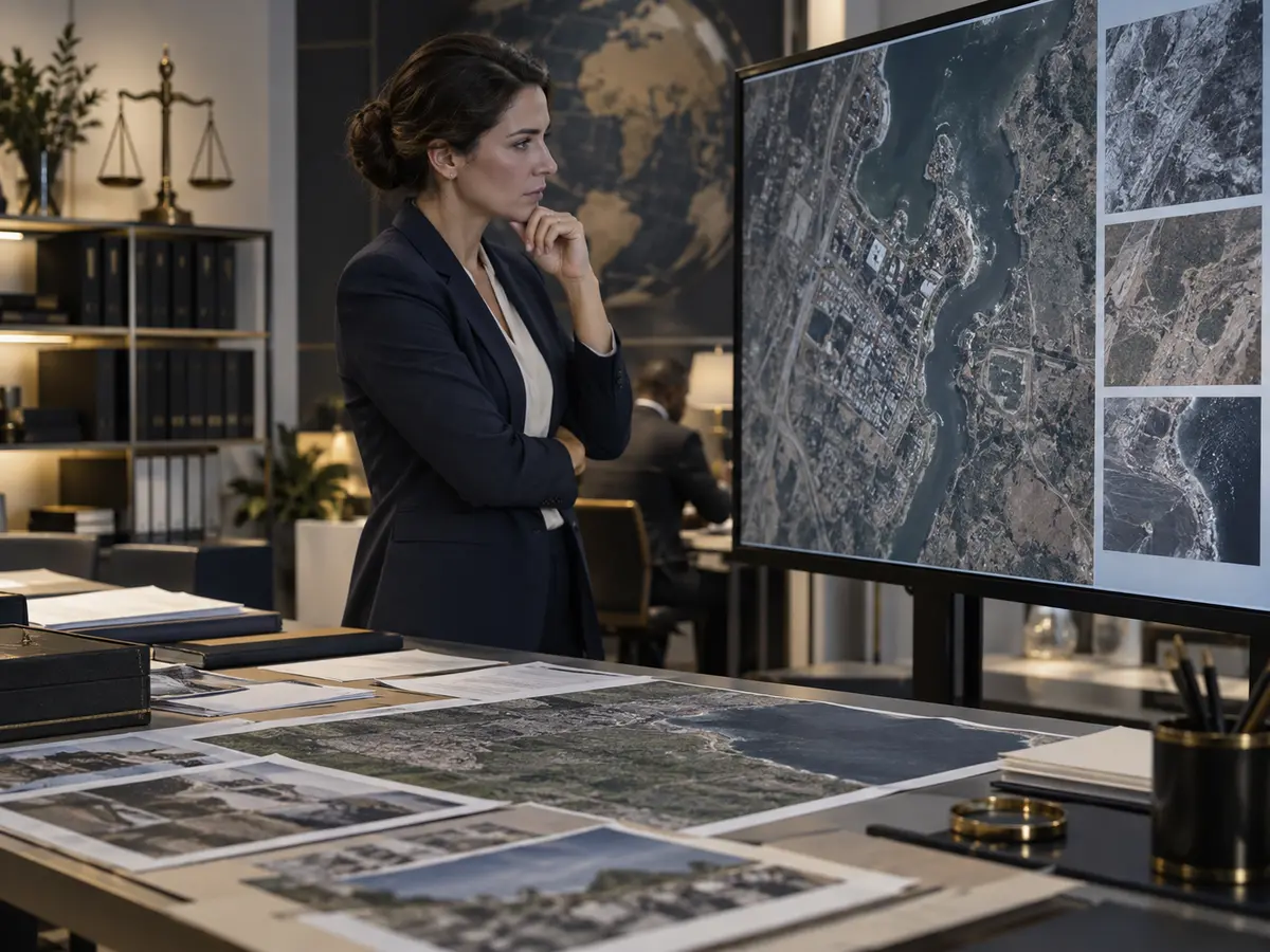 International legal investigator examining satellite evidence