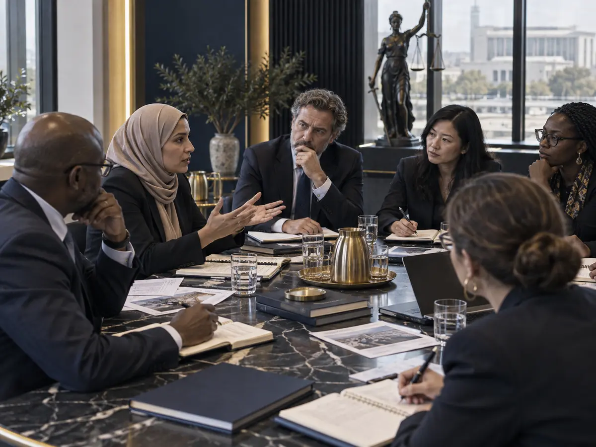 International lawyers and civil society representatives in discussion