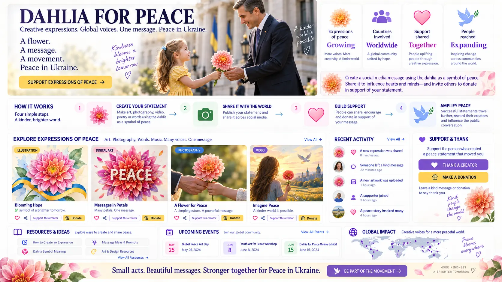 Dahlia for Peace — creative expressions, social sharing and support for statement makers