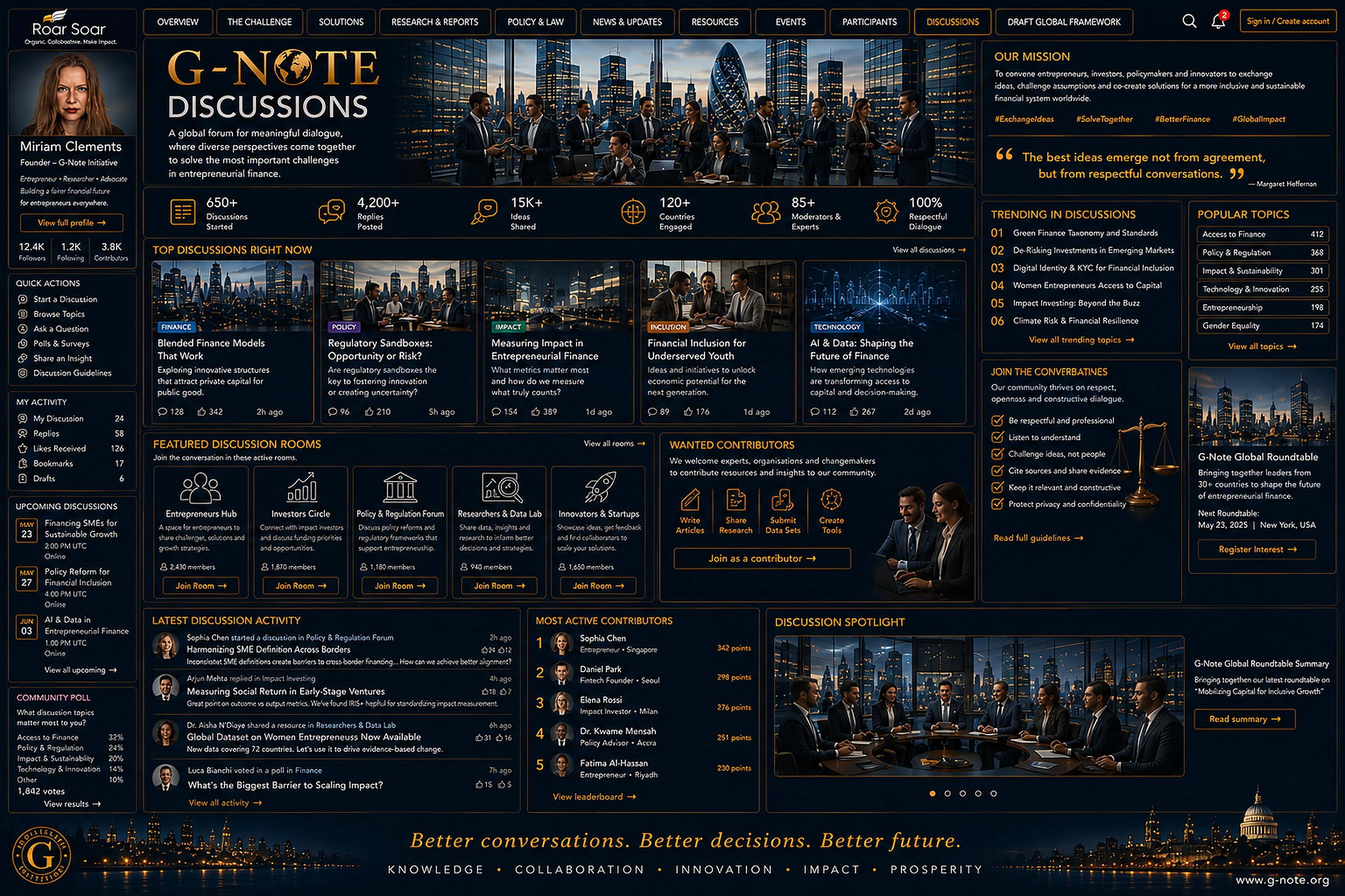 G-Note Discussions dashboard
