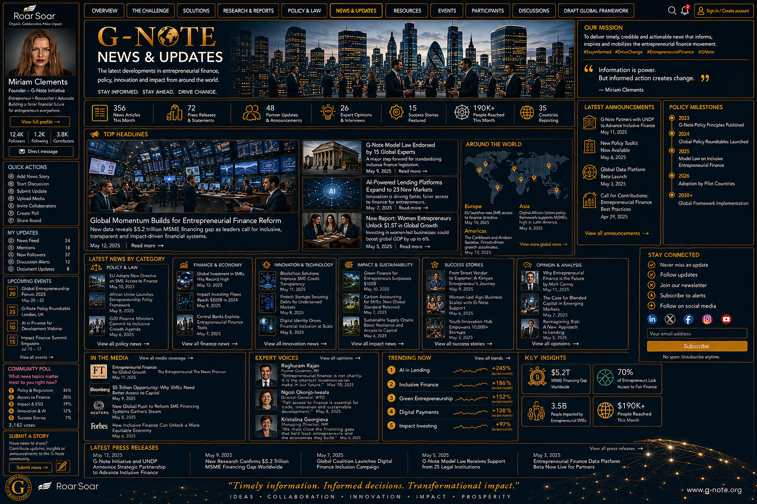 G-Note News and Updates dashboard