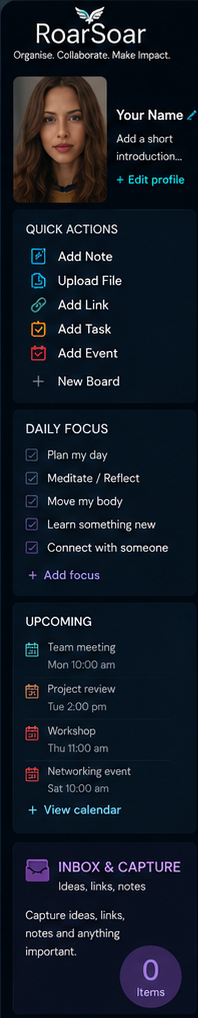 Life Mosaic profile and quick actions