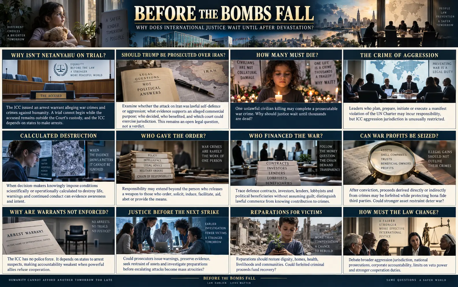 Before the Bombs Fall — Peace and Justice board